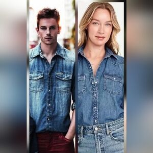 Miley Cyrus Blue Western Style Denim Button-up Shirt Size XL